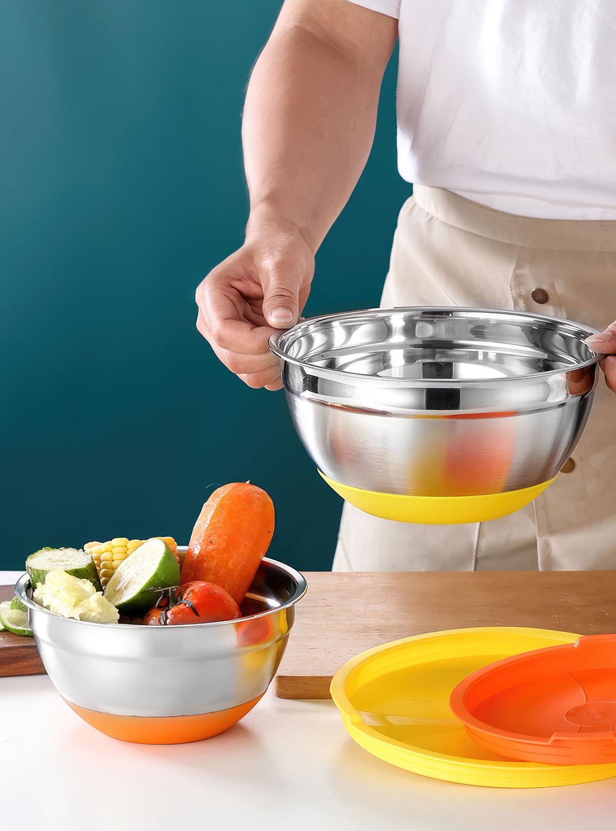 Набір металевих мисок OnePro 8836 із силіконовою кришкою 18-30 см 7 шт. Сірий (66190) - фото 2