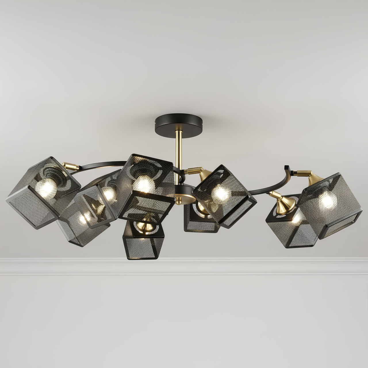 Люстра Sirius на девять плафонов в сетку под лампу Е27 Черный/Золотой (N6606/9)