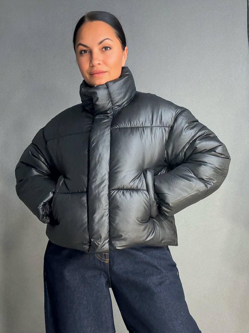 Куртка женская HAIZIYUAN 8606 короткая пуффер с воротником XL Черный (4791) - фото 7 Куртка женская HAIZIYUAN 8606 короткая пуффер с воротником XL Черный (4791) - фото 7