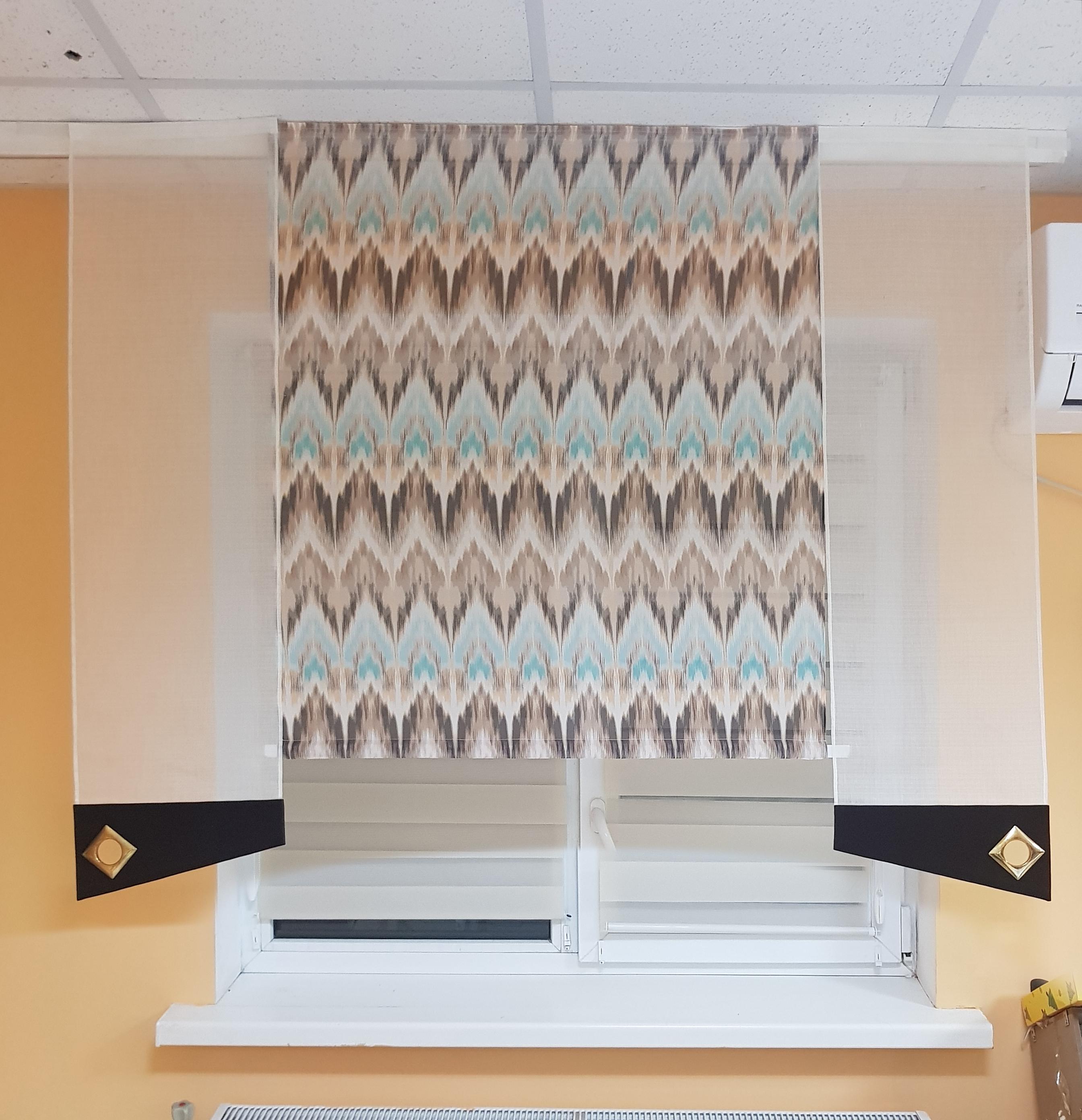 Комплект панельных занавесок Firanka Зигзаг карниз 150 см 3 шт. Коричневый с голубым (14_5п)