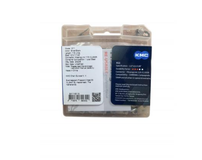 Цепь на велосипед KMC X11 11 скоростей 1/2"x11/128 118 с замком Silver/Black (BX11NB118) - фото 2