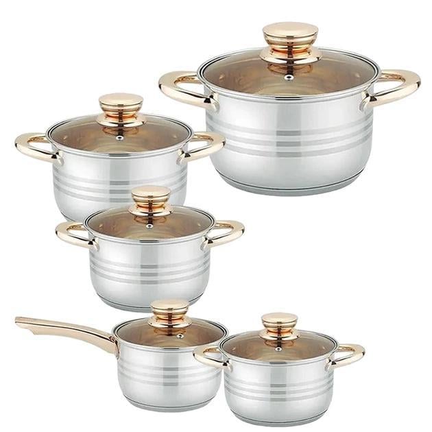 Набор кастрюль с крышками Grandhoff 7010 из нержавеющей стали 10 предметов Серый (7010А)