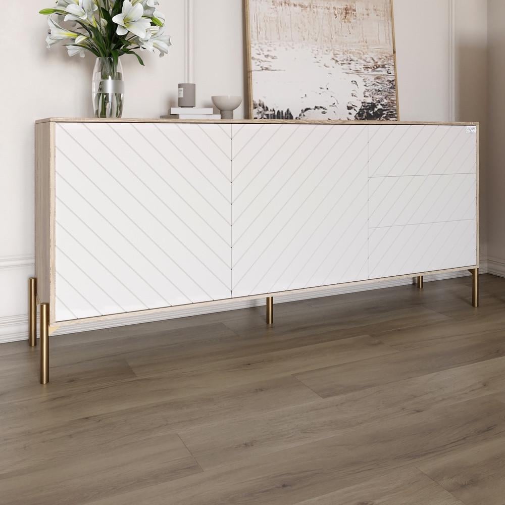Комод з золотими металевими ніжками Lion Амарант 168x40x76,5 см Дуб сонома/Білий (Lion-041951)
