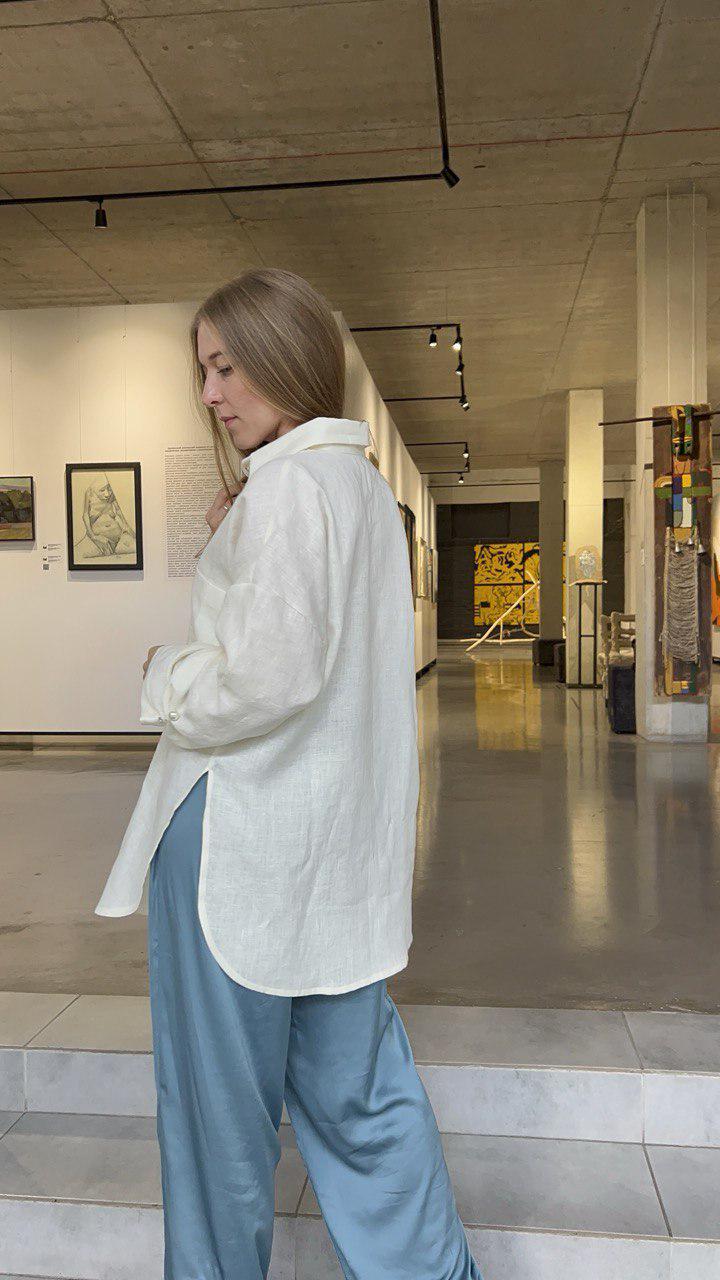 Сорочка подовжена VSlatinina оверсайз з натурального льону М Молочний (01234567830) - фото 4
