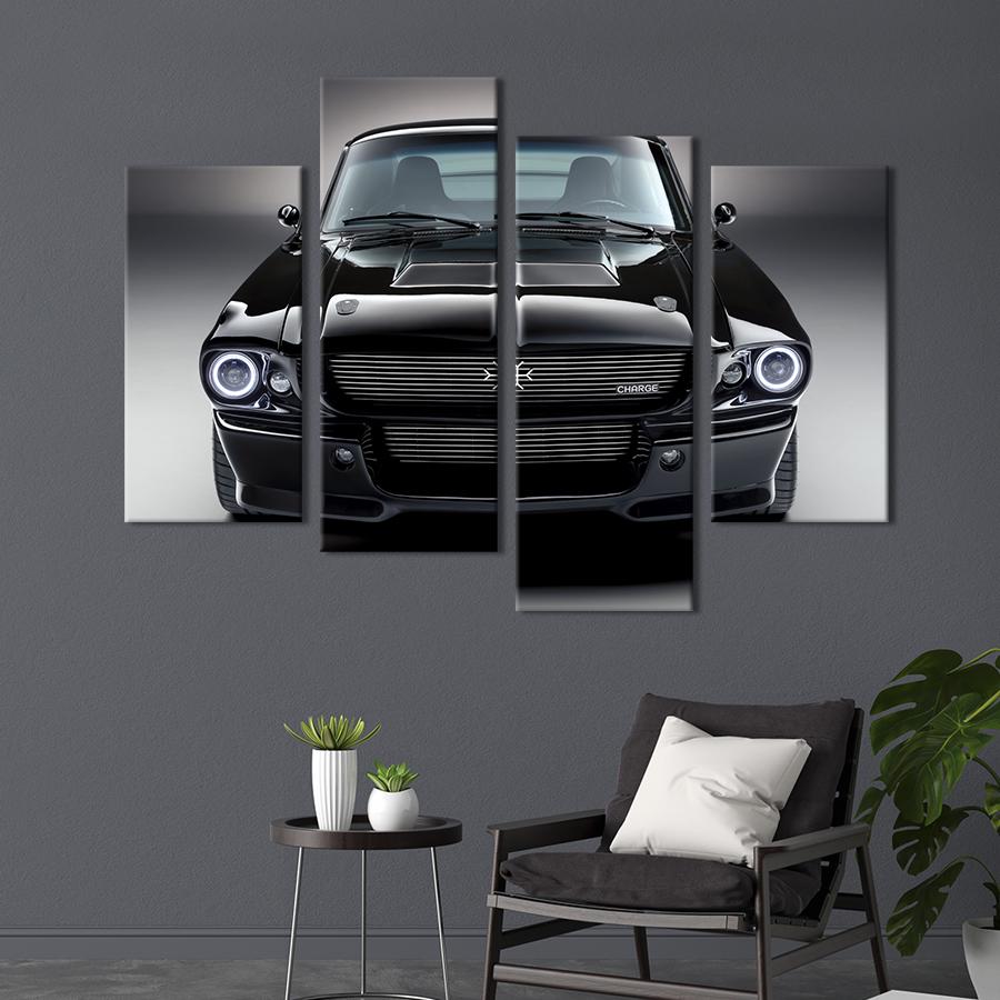 Картина на холсте Шикарный чёрный Ford Mustang 1967 89x56 см (1243-42)