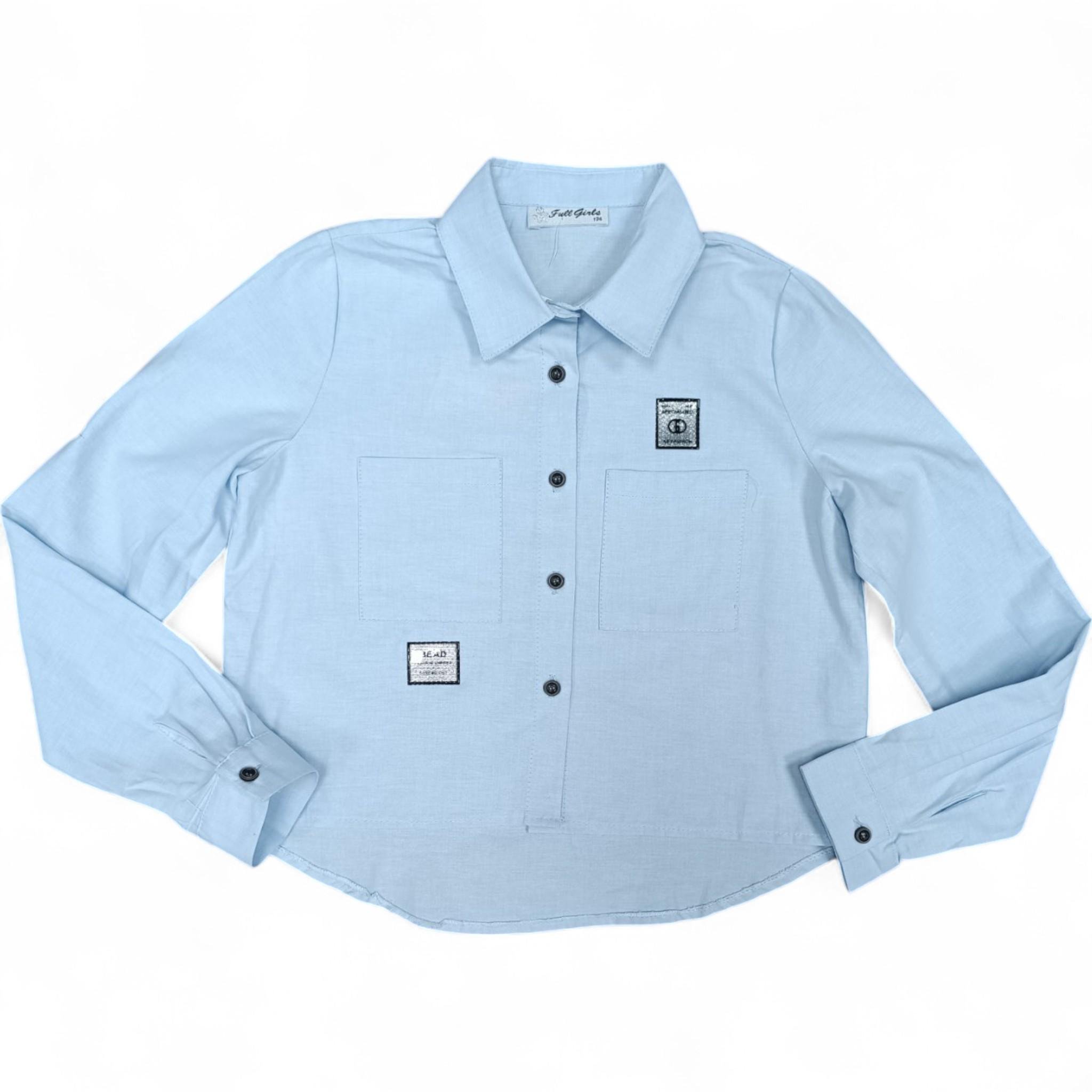 Рубашка для девочки Full girls 02494 с длинным рукавом 134 см Blue (B_02494Blue/134)