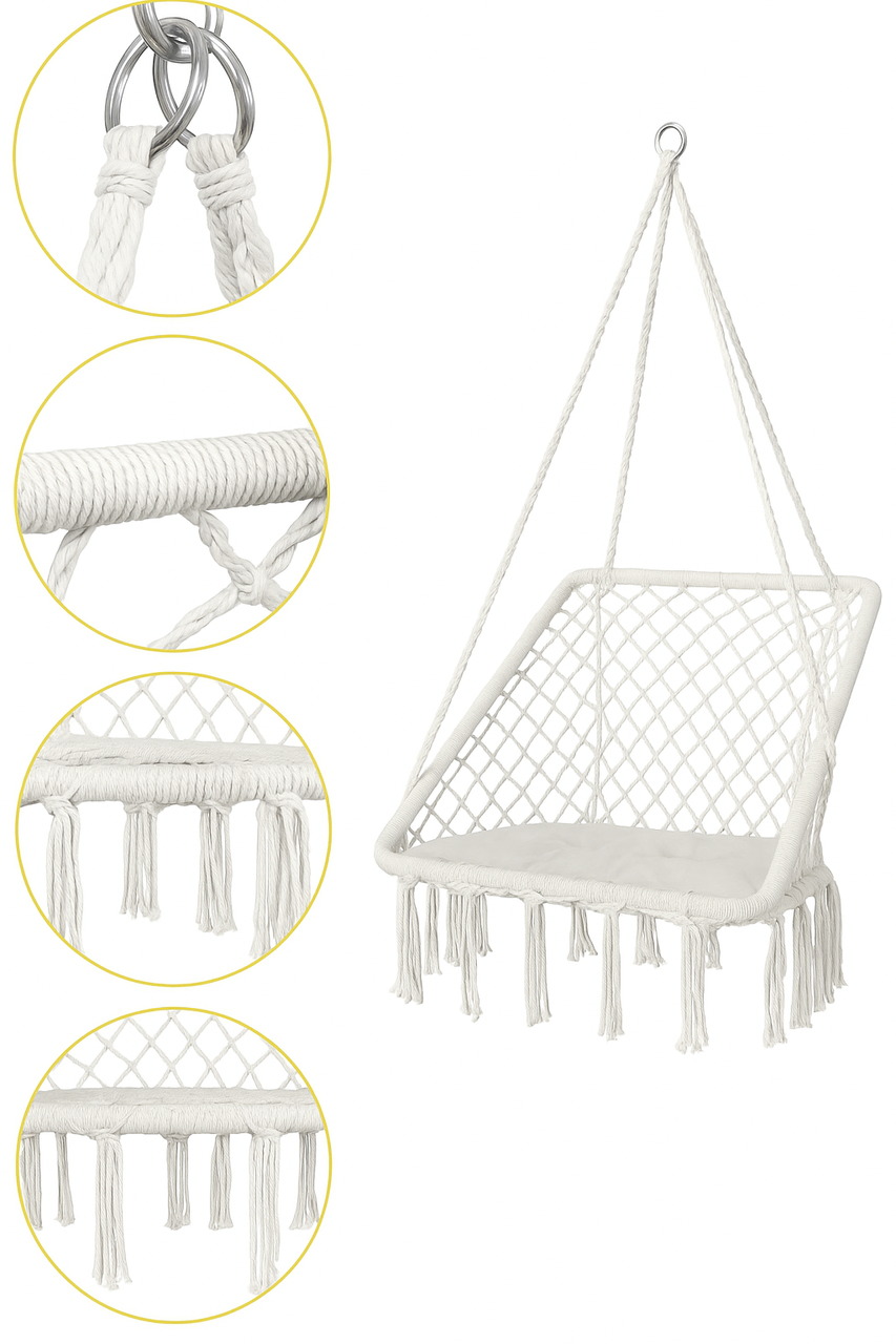 Крісло-гойдалка підвісна WCG Плетена квадратна з м’якою подушкою Білий (2689017148) - фото 6