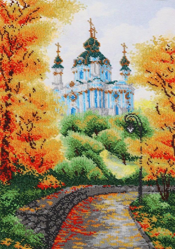 Вышивка бисером Осенний Киевский этюд частичная выкладка 29х42 см (1493066657)