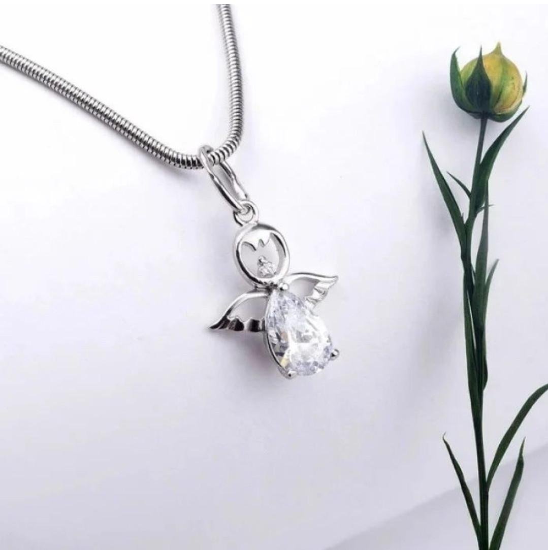 Підвіска Янгол з білим каменем Срібна 15х22 мм 925 проби 1.30г