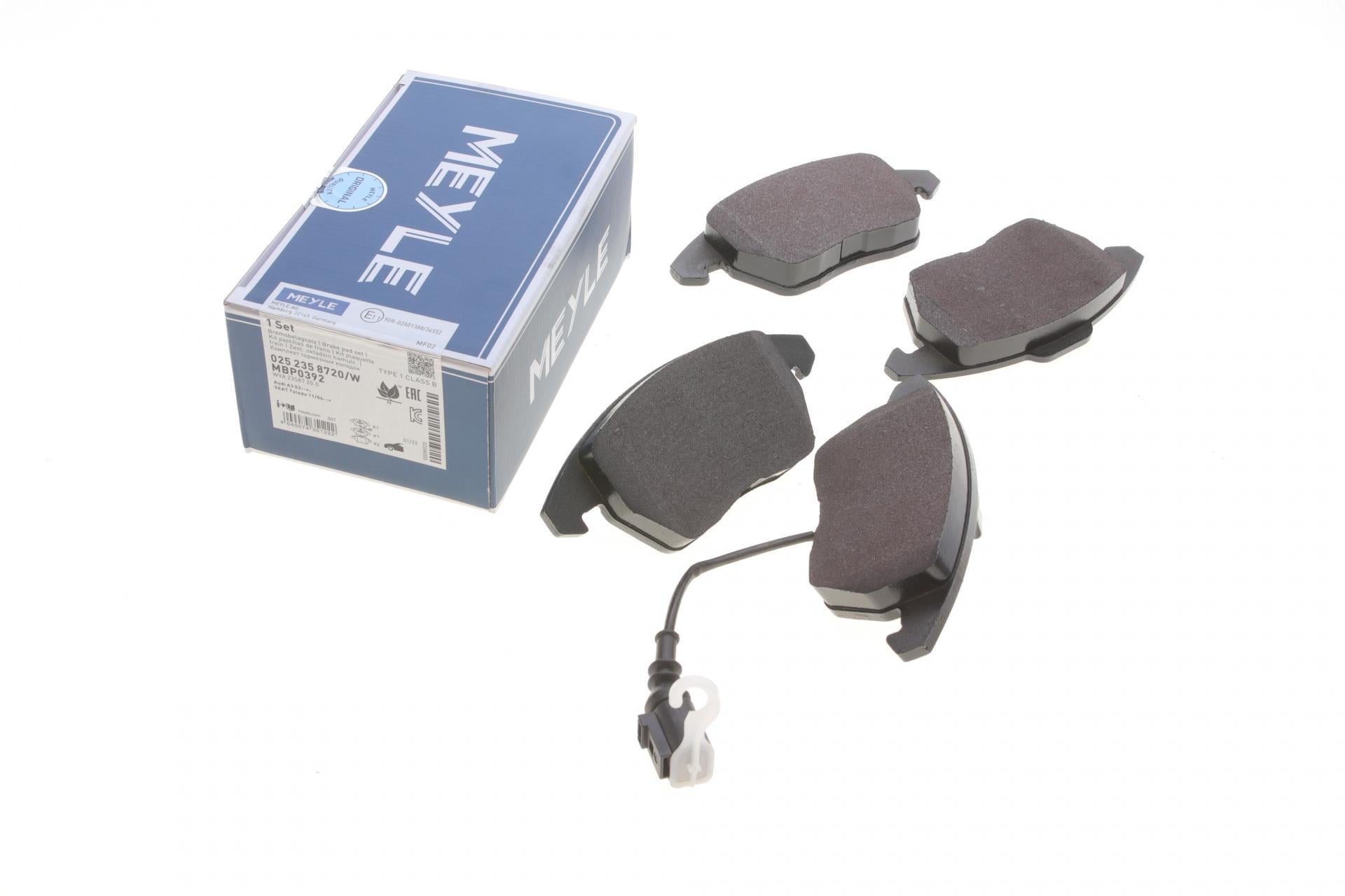 Колодки тормозные передние Meyle 025 235 8720/W VW Caddy/Golf/Jetta/Passat/Touran/Skoda Fabia/Octavia 03- ушки вниз