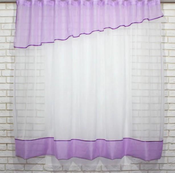 Занавеска кухонная шифон 280х170 см Сиреневый/Белый (047к) - фото 1 Занавеска кухонная шифон 280х170 см Сиреневый/Белый (047к) - фото 1