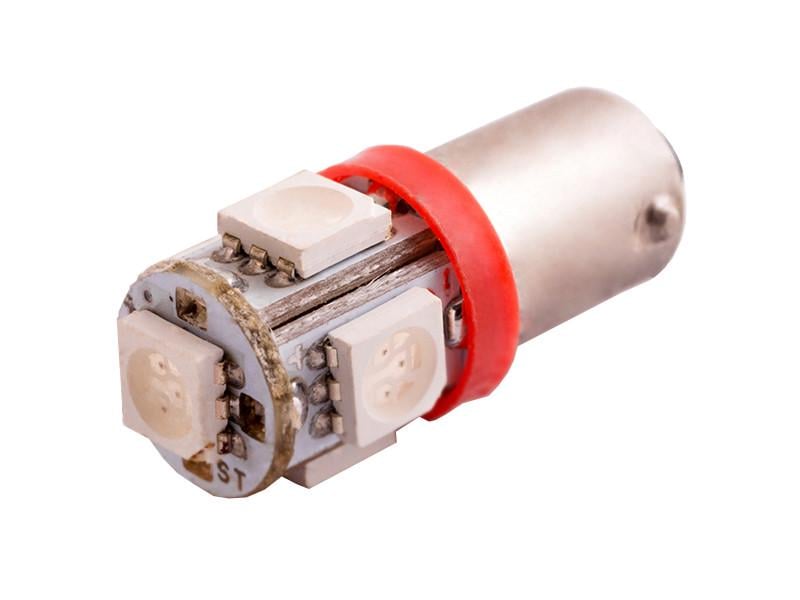 Автолампа светодиодная BA9S T4W 12 В SMD5050-5led Красный (108)