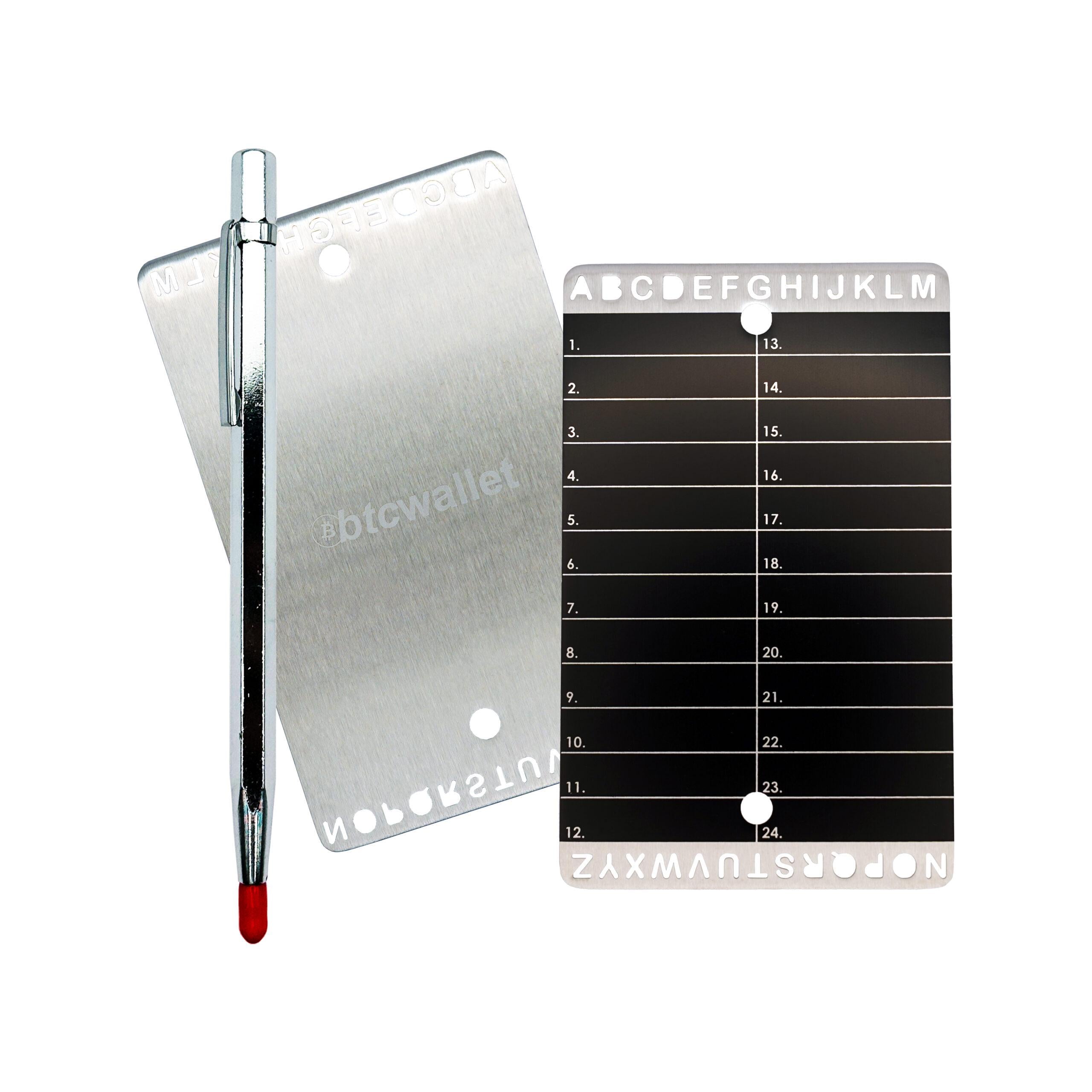 Набір для зберігання сід-фрази Btcwallet Plate 2 металеві пластини/гравірувальна ручка 73х117 мм (btcwpx2)