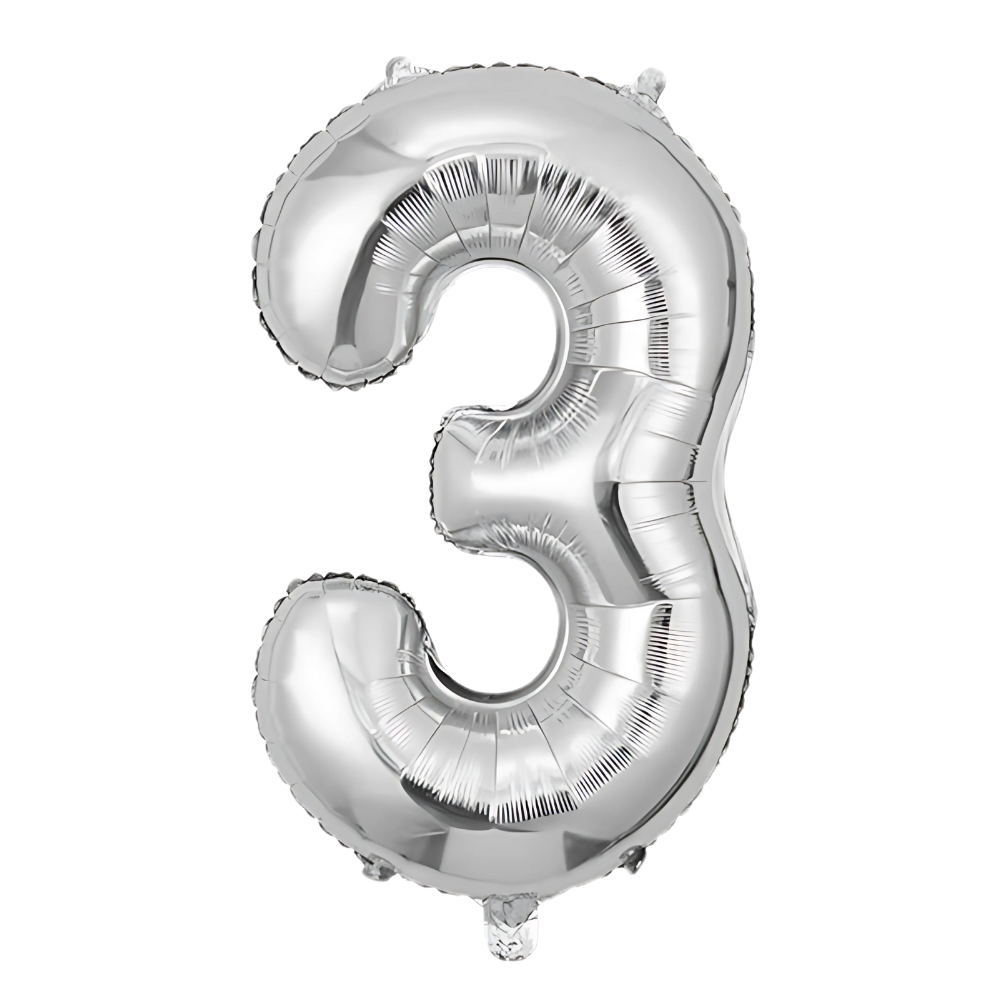 Воздушный шар в виде цифры 3 фольгированный праздничный для дня рождения юбилеев/годовщины 40" Серебряный