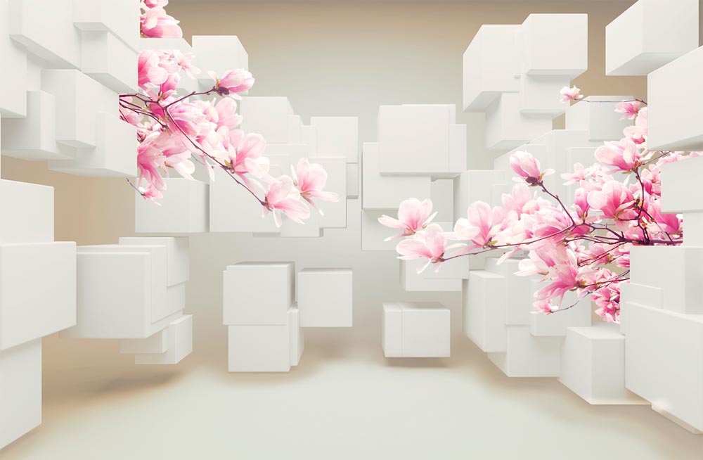 Фотообои WS Wallpaper Магнолии на кубах 367x240 см (1234_magnoliy_kubi)