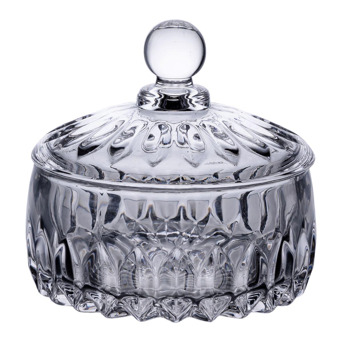 Цукерниця з кришкою HP-4-124 кругла скляна 13 см Прозорий (6983) - фото 2 Цукерниця з кришкою HP-4-124 кругла скляна 13 см Прозорий (6983) - фото 2