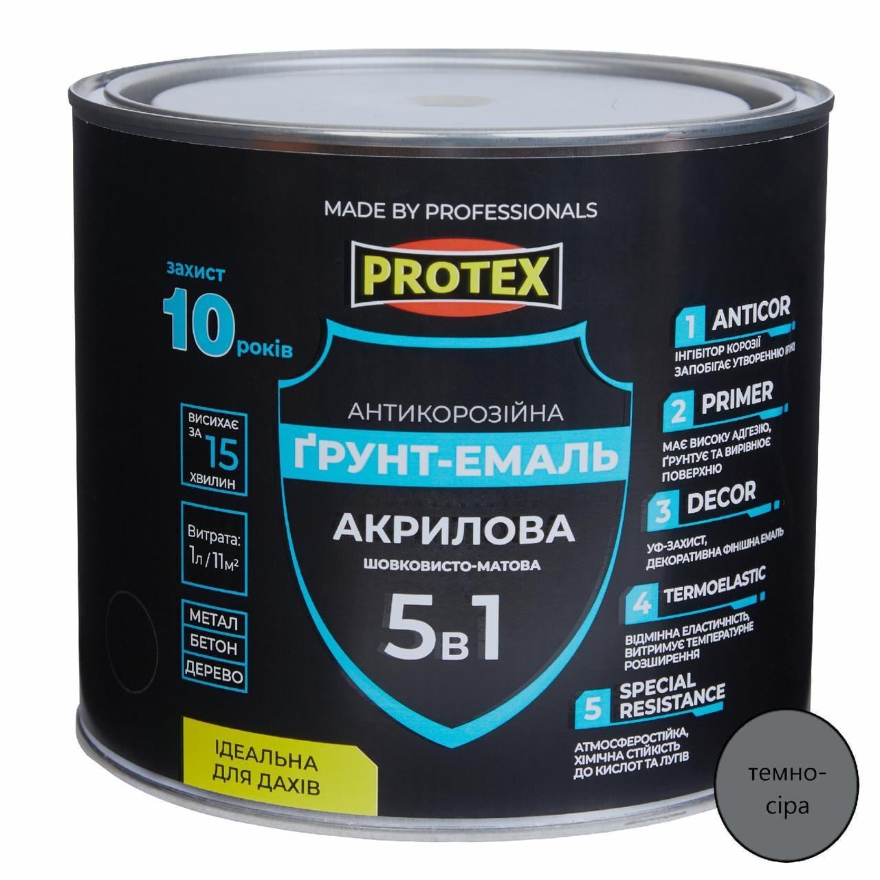 Грунт-эмаль акриловая ОР антикоррозионная PROTEX 5в1 2,4кг 2 л RAL 7046 Темно-серый Грунт-эмаль акриловая ОР антикоррозионная PROTEX 5в1 2,4кг 2 л RAL 7046 Темно-серый