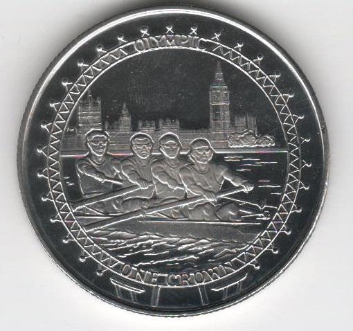 Коллекционная монета Остров Мэн 1 крона 2010 года Олимпиада в Лондоне в 2012 году Плотина UNC (KM#1407)