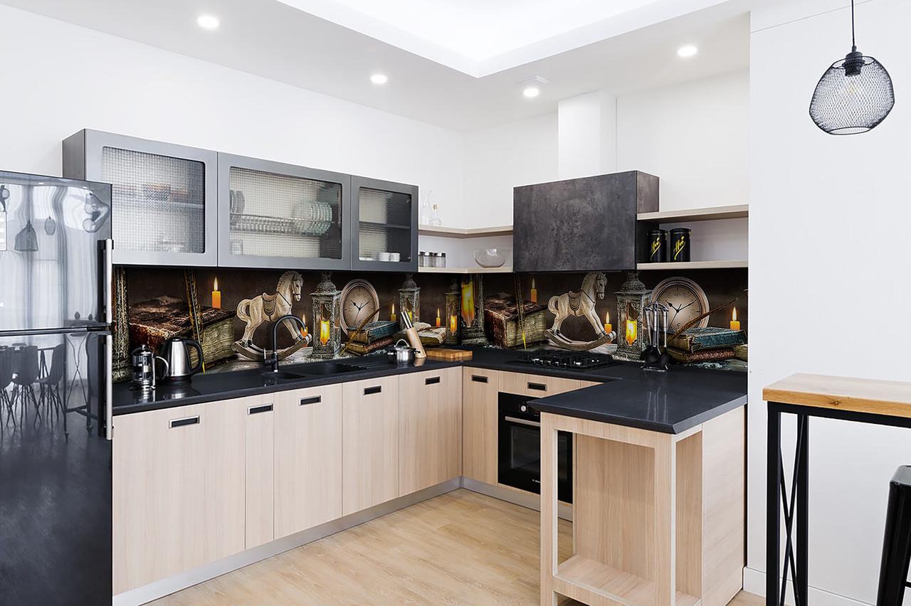 Кухонный фартук Винтажные игрушки из самоклеющейся виниловой пленки 60х300 см Коричневый