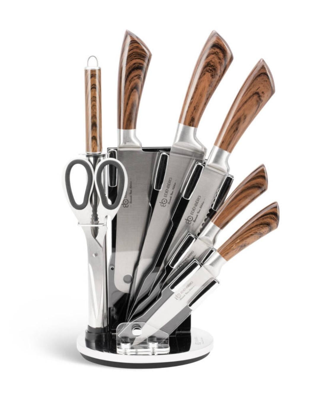 Набор кухонных ножей Edenberg EB-913 из нержавеющей стали на подставке 9 пред. Коричневый (EB-913)