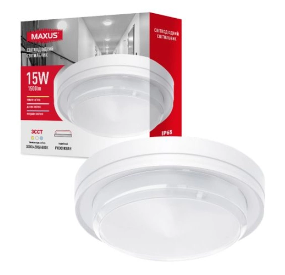 LED-светильник накладной Maxus MBH Circle 15W 3CCT IP65 WH Белый (27549963)