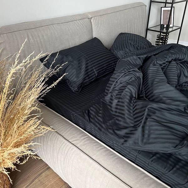 Простынь на резинке Текстилія страйп-сатин 180х200 см Черный (01021014) - фото 2 Простынь на резинке Текстилія страйп-сатин 180х200 см Черный (01021014) - фото 2