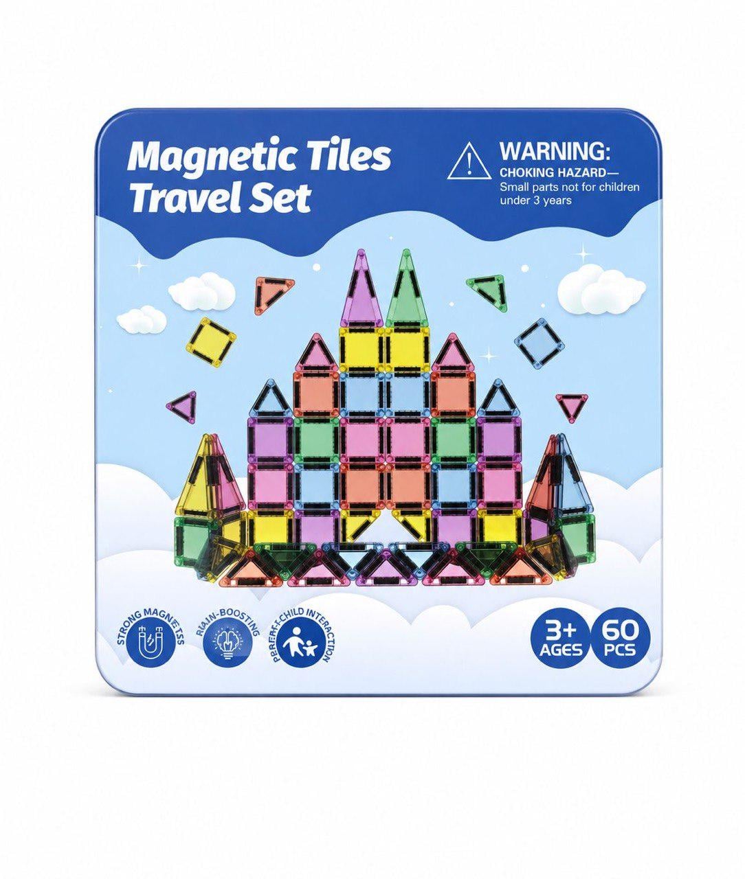 Магнитный конструктор Magnetic Tiles Travel Set 60 детский набор на магнитах (MTS-60-BLUE)
