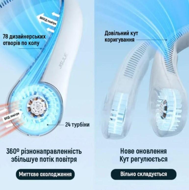 Вентилятор на шею безлопастный аккумуляторный FAN-01 трехскоростной 1200 mAh и питание от USB Белый - фото 4