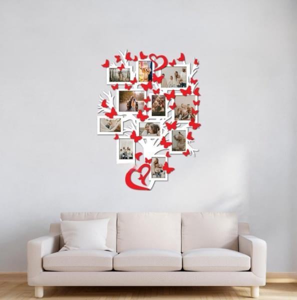 Панно деревянное Decart Уютные воспоминания Семейное дерево декор для гостиной комнаты 90х67 см рамки 9x13 см 8 шт./13х18 3 шт.