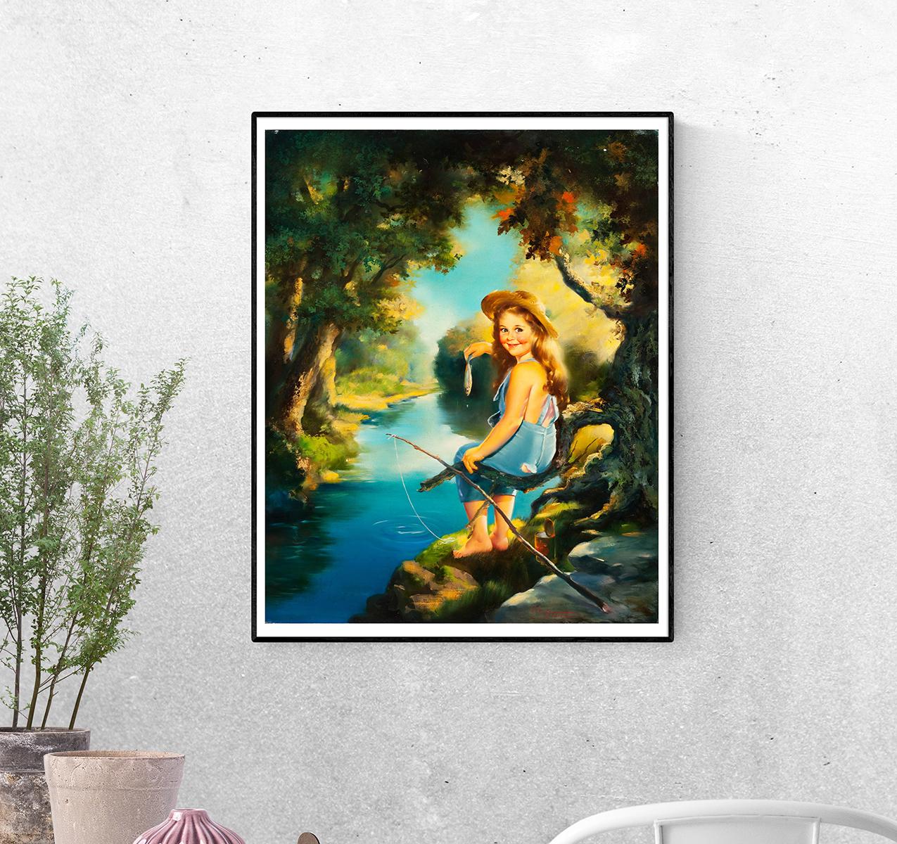 Постер Маленькая девочка на рыбалке. Максим Стивенс формат А-2 (pin_up010134_Poster)