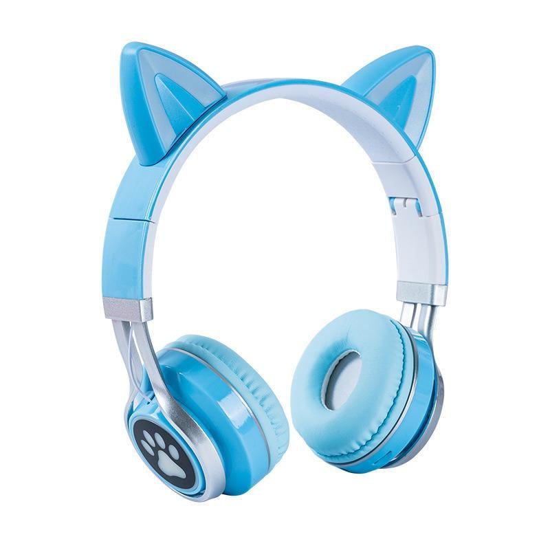 Наушники детские Кошачьи Ушки 15ME Bluetooth с подсветкой и плеером Light-blue (f20c9c00)