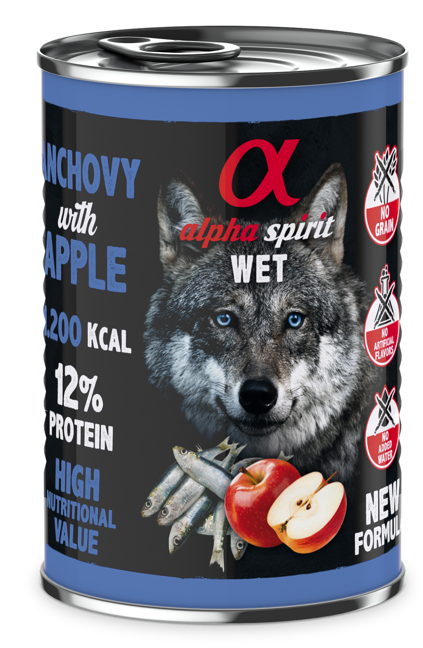 Корм влажный Alpha Spirit Anchovy with Apple c анчоусами и яблоками для взрослых собак 400 г (as576314)