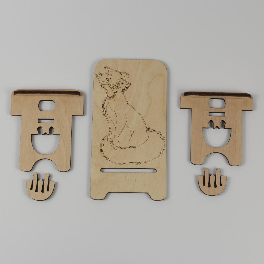 Підставка-тримач для телефону з дерева котик 117 (03020114) - фото 4 Підставка-тримач для телефону з дерева котик 117 (03020114) - фото 4