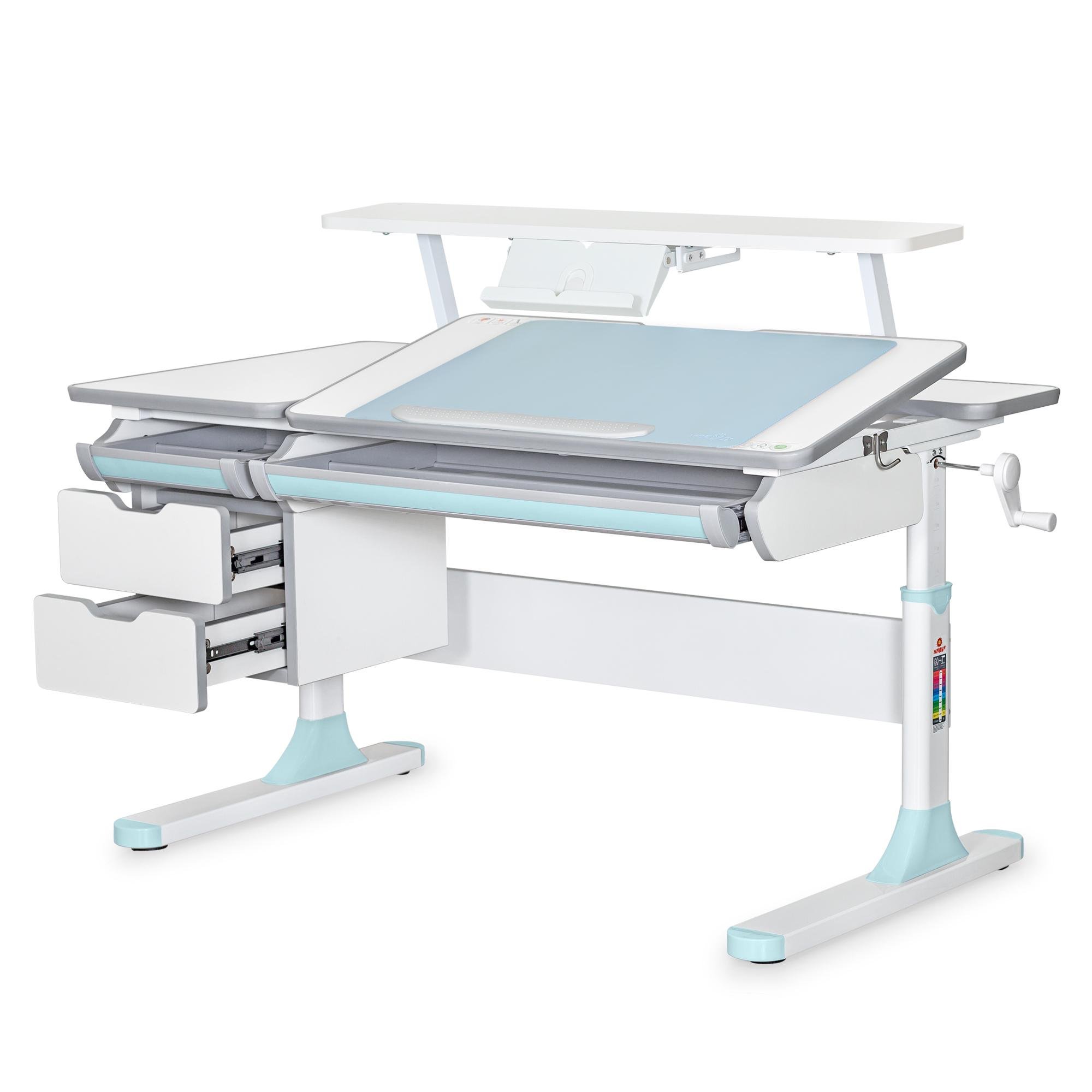 Парта шкільна ергономічна дитяча трансформер Mealux Hamilton Multicolor з полицею S-50 Білий/Блакитний (BD-680 W/G MC+BL+S50 WG)