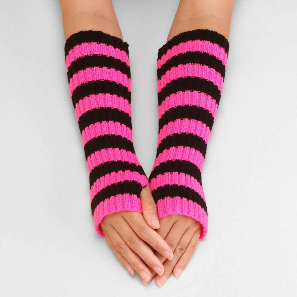 Митенки в рубчик полосатые One Size Черно-розовый (2064)