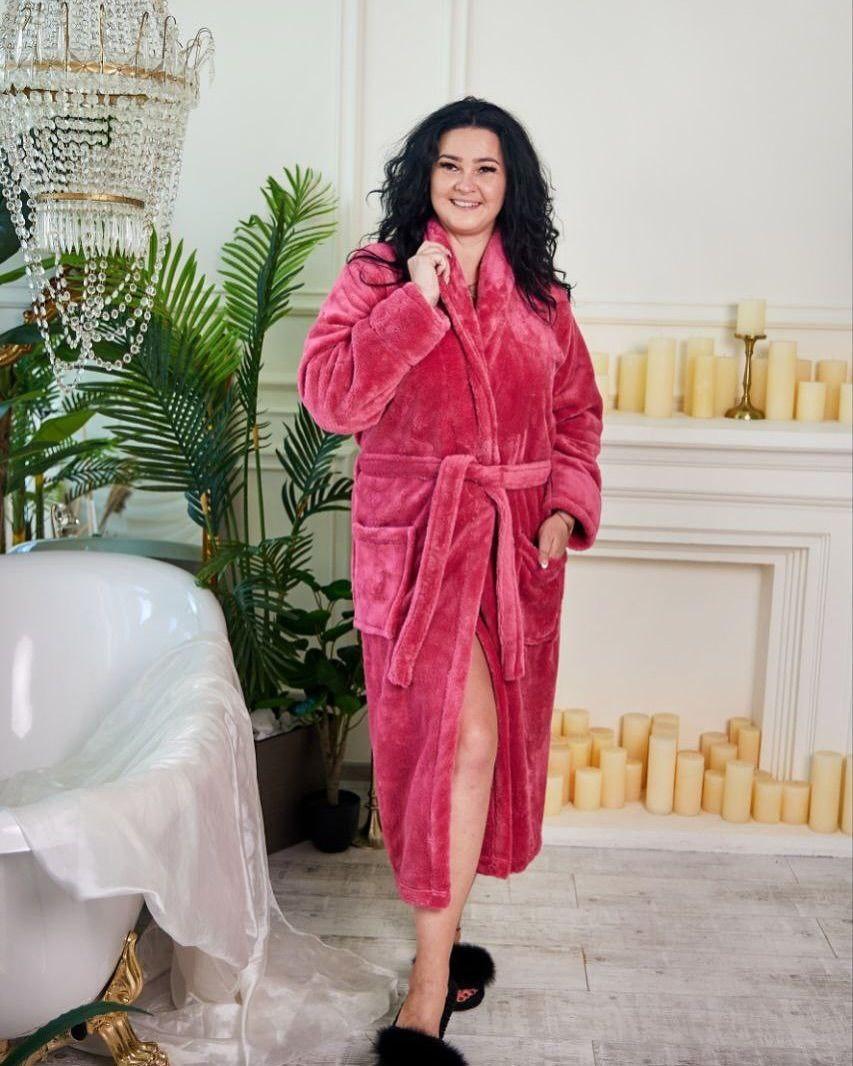 Халат теплый с капюшоном XL Малиновый (П4К-al-bathal-003)