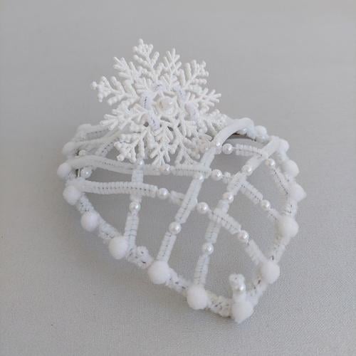 Диадема-корона новогодняя из мишуры Снежинка ручной работы 19х14х8 см Белый (210122)