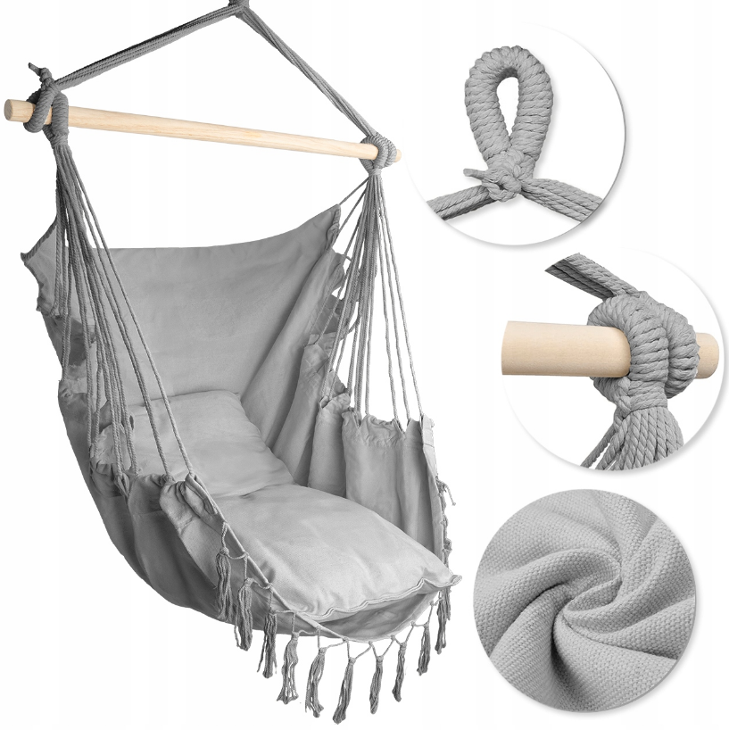 Крісло-гамак бразильське Malatec 100 см до 120 кг Сірий - фото 4