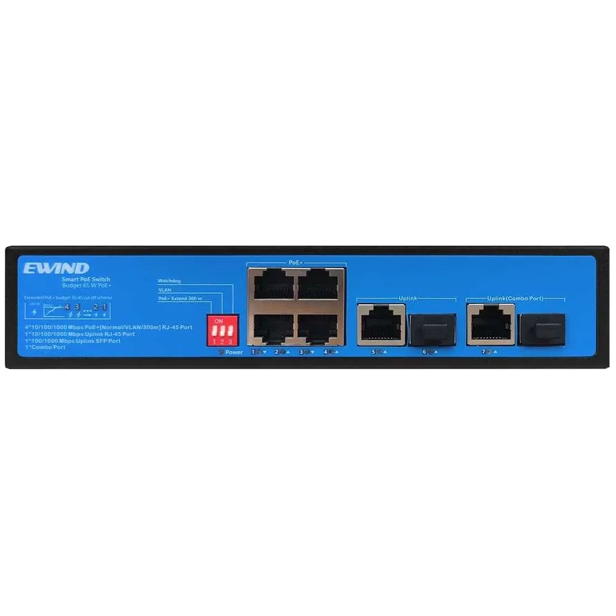 Комутатор некерований PoE Ewind EW-S1907CG-AP 7 портів Чорний/Синій корпус (634009) - фото 2 Комутатор некерований PoE Ewind EW-S1907CG-AP 7 портів Чорний/Синій корпус (634009) - фото 2