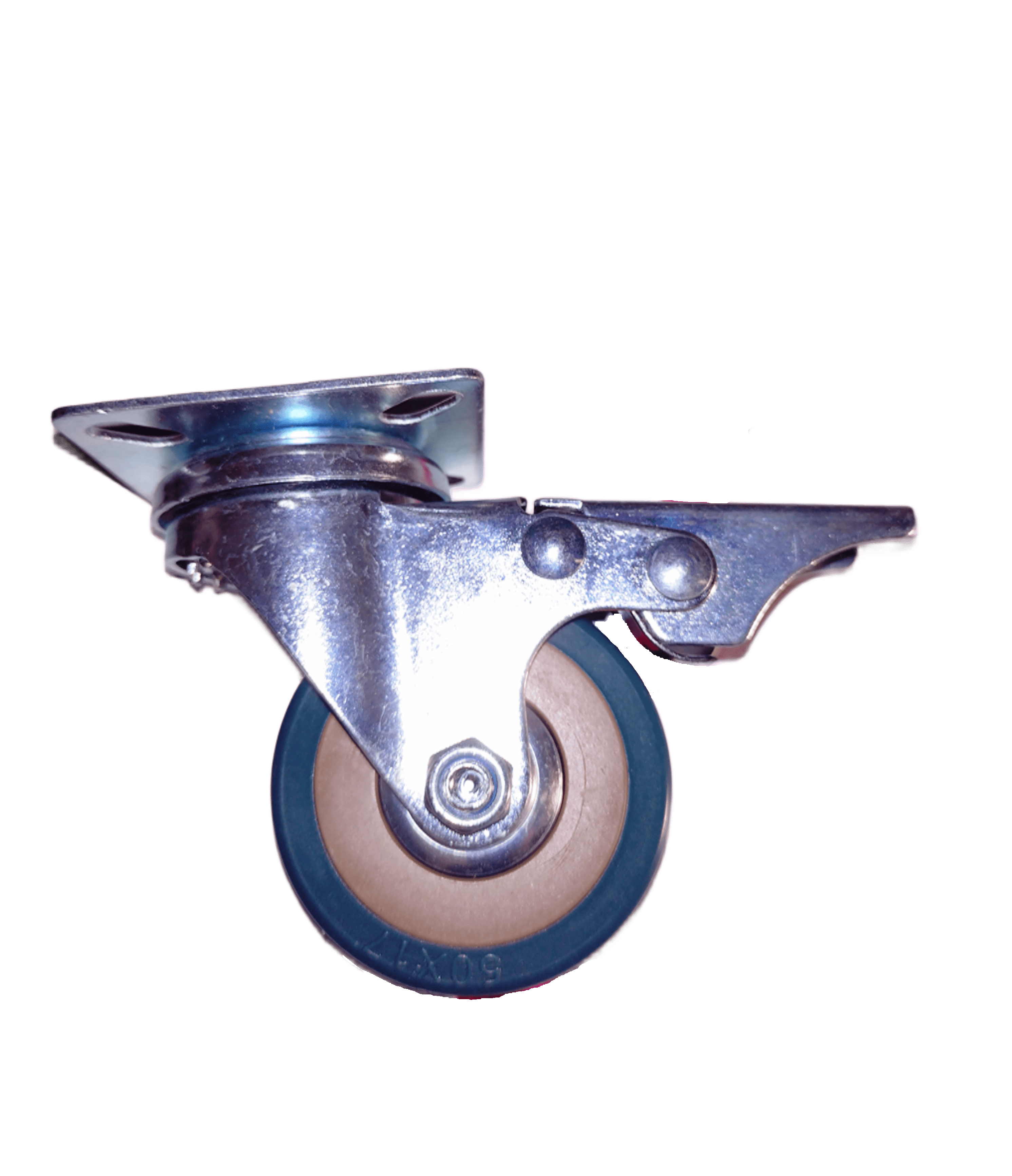 Ролик резиновый на металлической платформе с тормозом D 50 мм