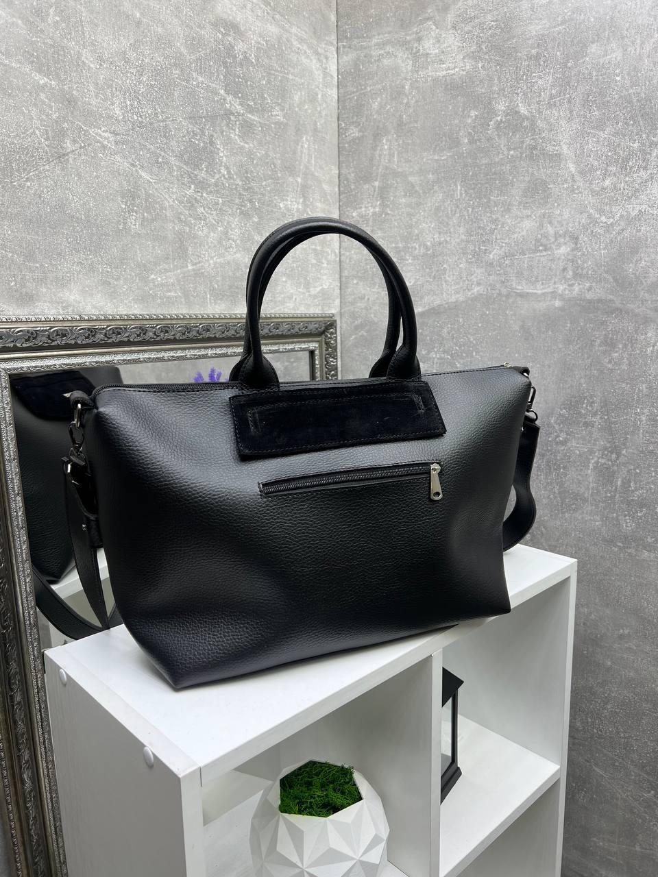 Сумка саквояж жіноча об'ємна з екошкіри через плече дорожня містка Чорний із синім - фото 6 Сумка саквояж жіноча об'ємна з екошкіри через плече дорожня містка Чорний із синім - фото 6