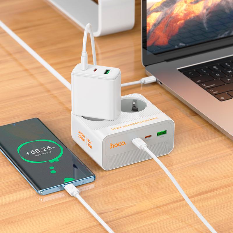 Подовжувач мережевий Hoco AC27 Descanso 2 м White (28155071) - фото 3