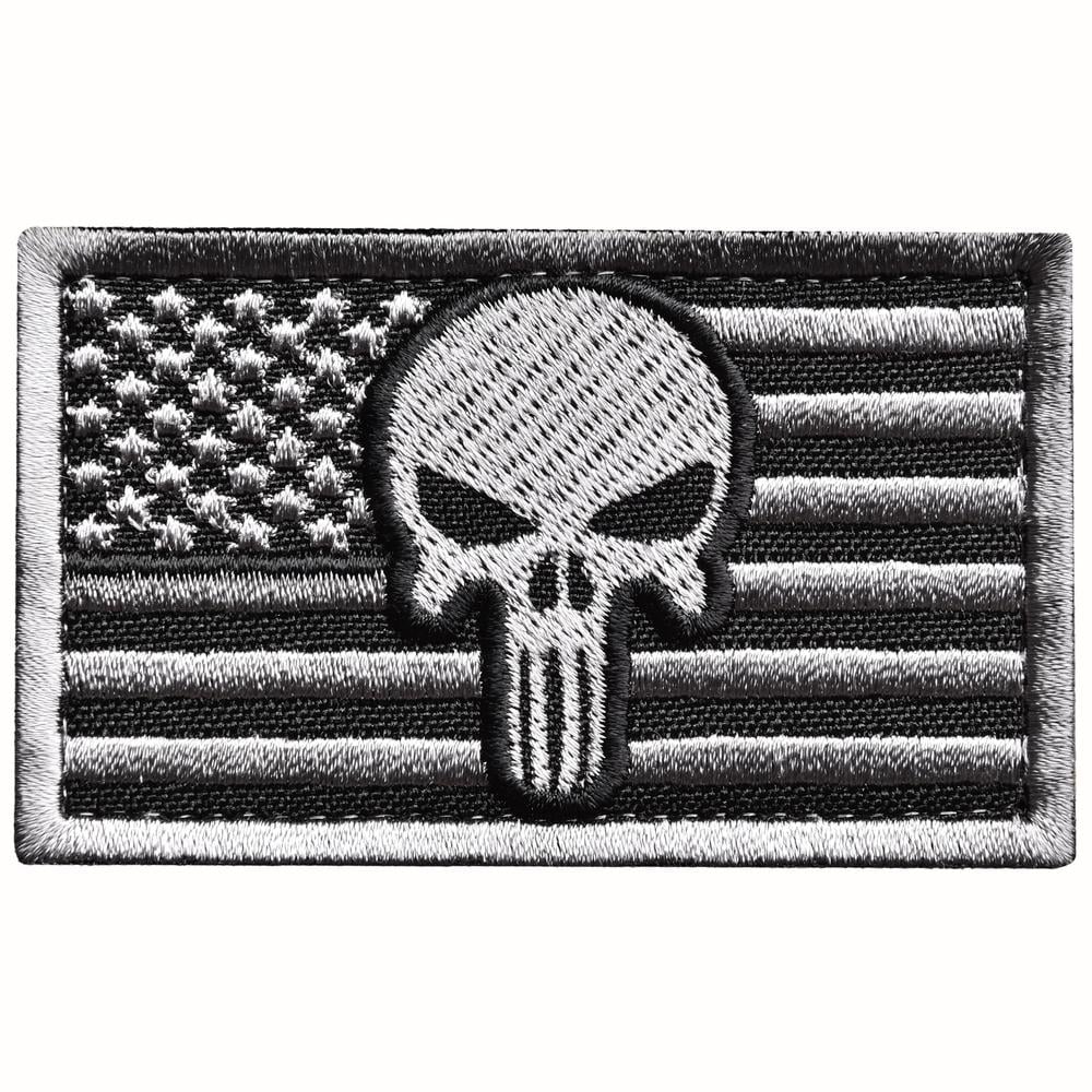 Шеврон с липучкой Флаг США череп Каратель 5х8 см Серый (26920)