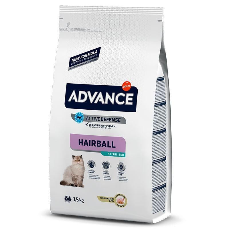 Корм сухой для выведение шерсти у стерилизованных котов Advance Cat Sterilized Hairball Turkey индейка 1,5 кг (11237360)