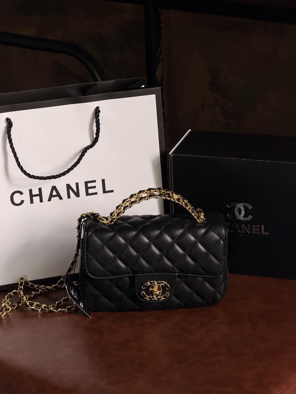 Сумка-клатч женская Chanel Logo Top Handle Flap Wallet on Chain через плечо маленькая Черный (3062052860)