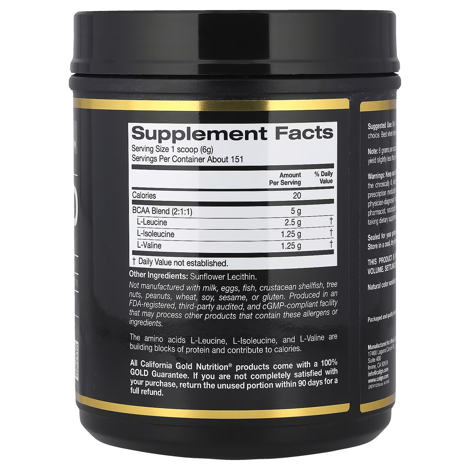 Амінокислоти незамінні BCAA California Gold Nutrition в порошку без смакових добавок 907 г (LKN-01968) - фото 2