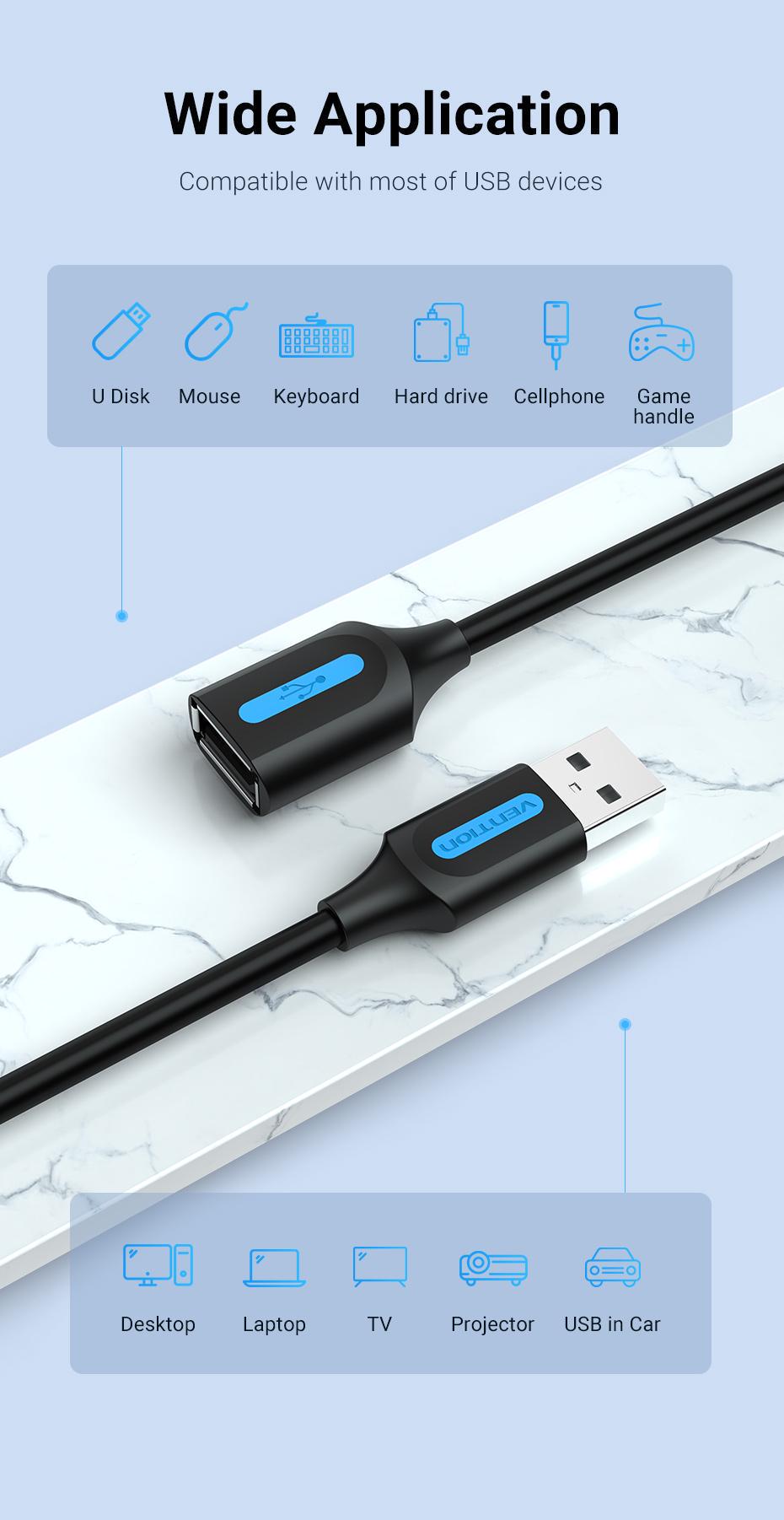 Кабель Vention USB 2.0 480 Мбіт/с USB-A папа на USB-A мама 0,5 м Чорний (CBIBD) - фото 3 Кабель Vention USB 2.0 480 Мбіт/с USB-A папа на USB-A мама 0,5 м Чорний (CBIBD) - фото 3