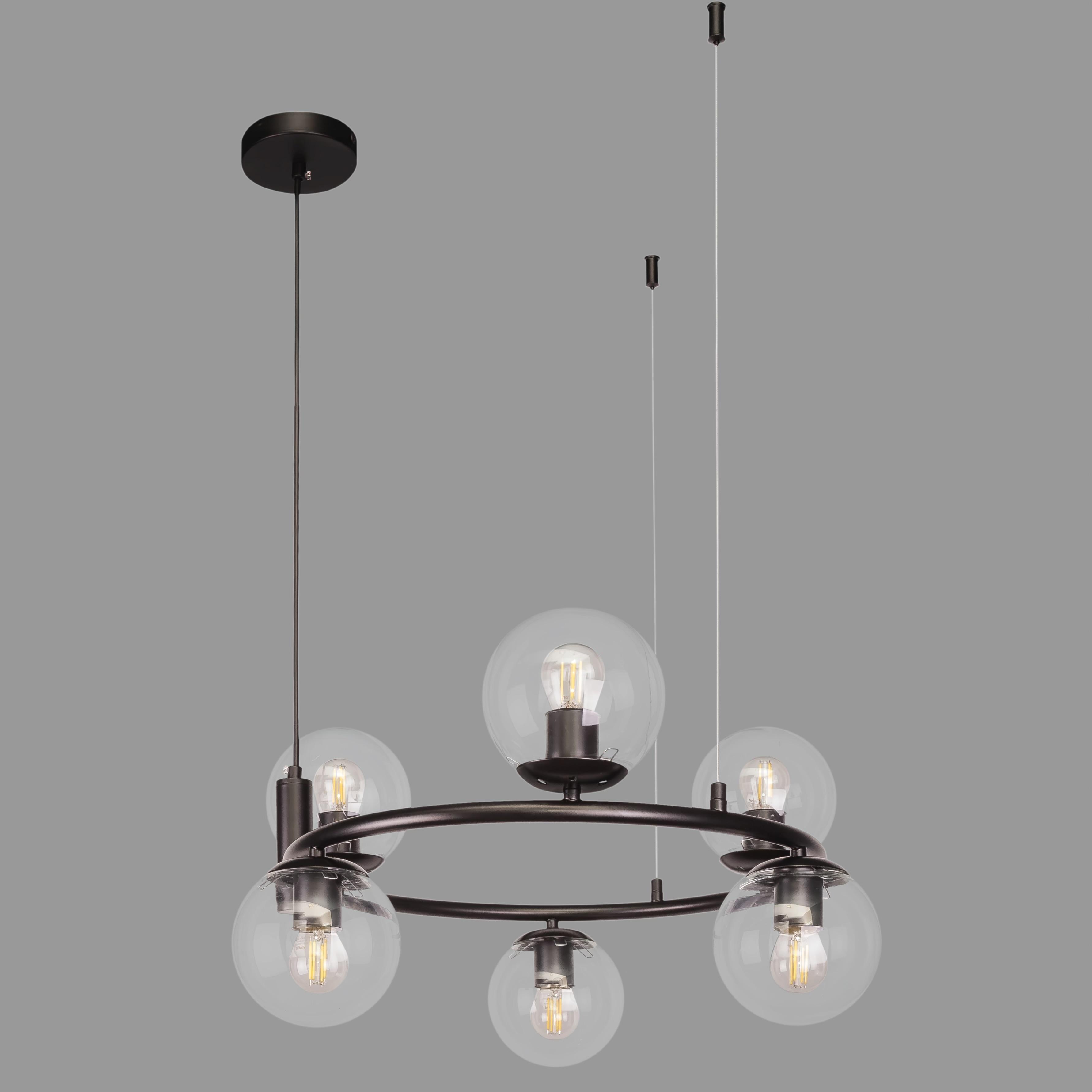 Люстра подвесная Bubbles круглая на 6 ламп Черный (52-1011-6 BK+CL)