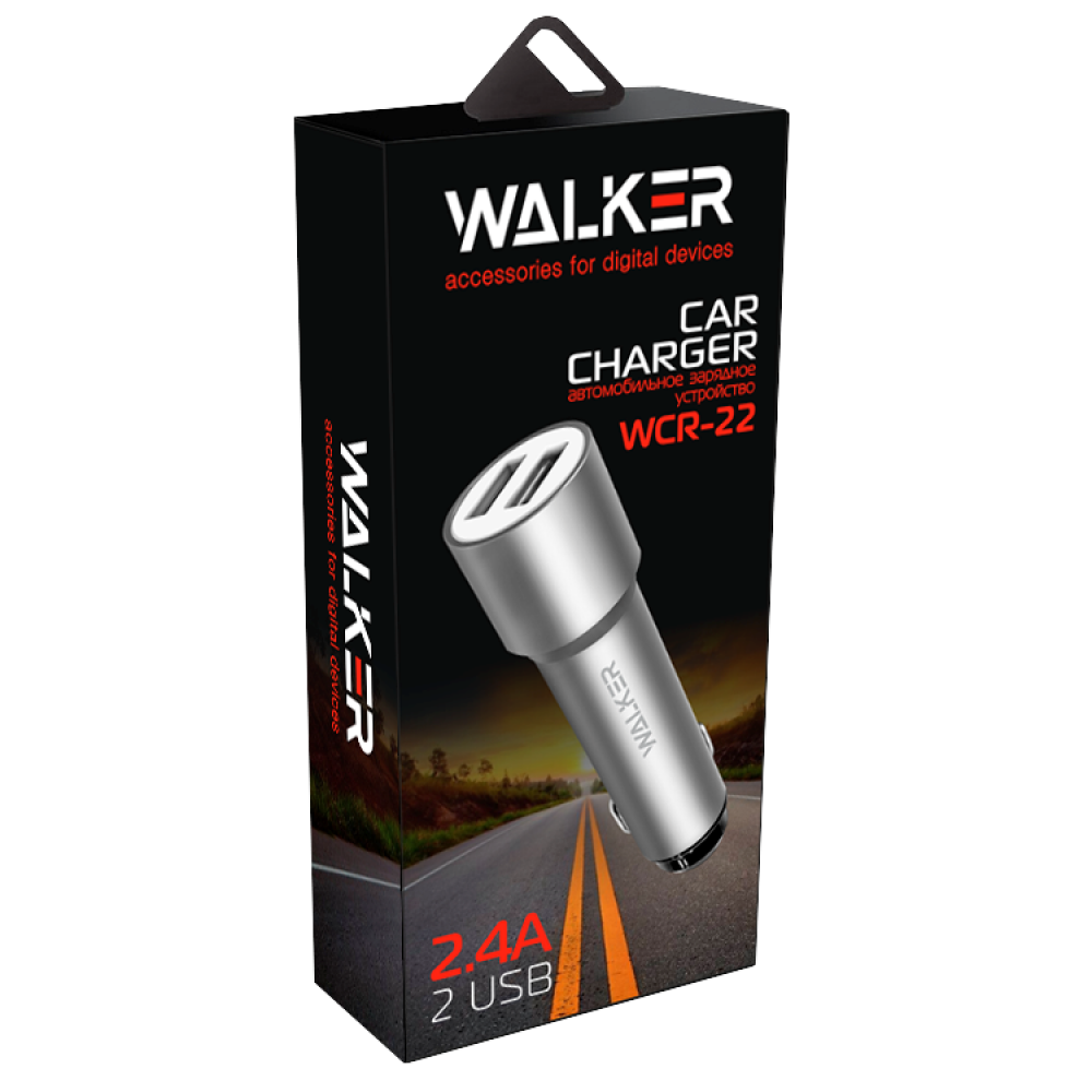 Зарядное устройство автомобильное Walker WCR-22 2USB 1,0А/2,4A Black - фото 2