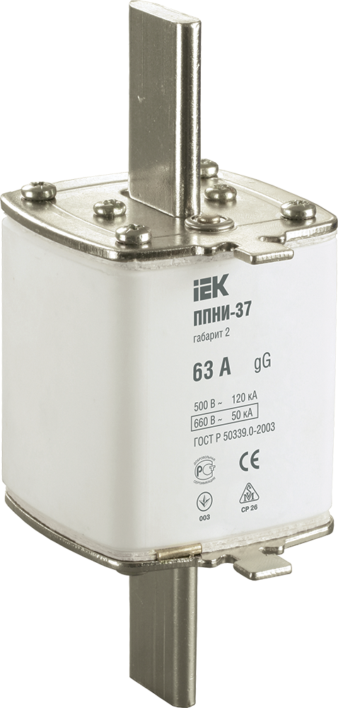 Запобіжник ножовий УЕК ППНИ-37 NH2 63A gG з плавкою вставкою (DPP40-063) Запобіжник ножовий УЕК ППНИ-37 NH2 63A gG з плавкою вставкою (DPP40-063)